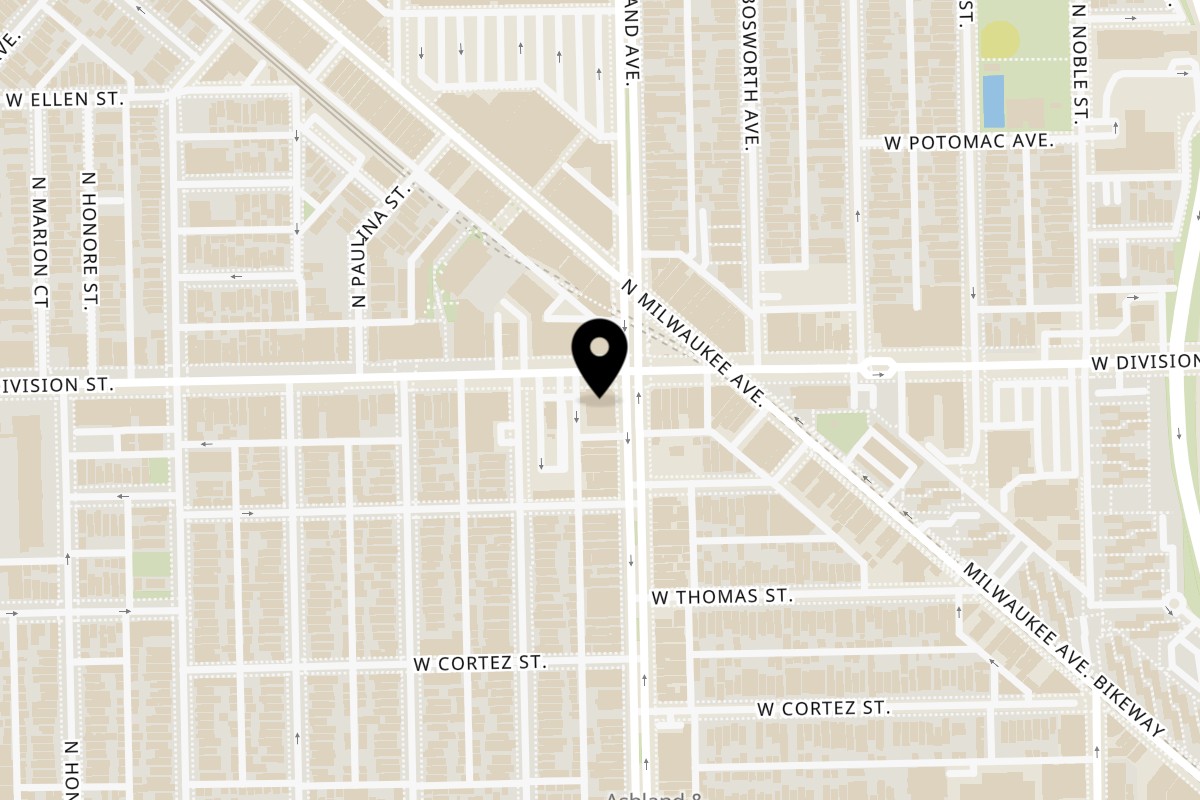 Map showing the location of HEYDAY EATERY on 1609 West Division Street in Chicago
